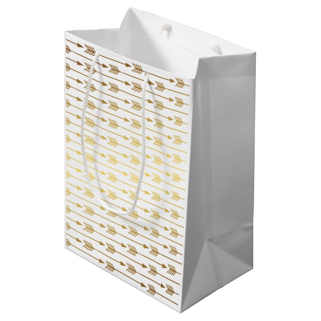 Imitat-Goldfolien-Pfeil-Muster Mittlere Geschenktüte (Vorderseite Schrägansicht)