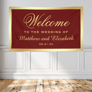 Imitat-Goldfolien-rotes Hochzeits-Willkommen Banner