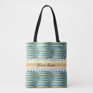 Imitat-Goldfolien-Streifen auf gewelltem blauem Tasche