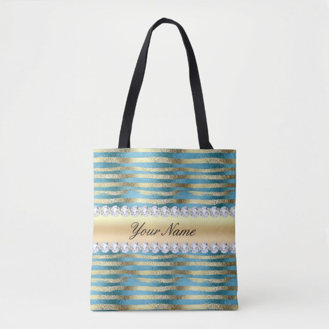 Imitat-Goldfolien-Streifen auf gewelltem blauem Tasche (Vorderseite)
