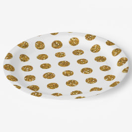 Imitat-GoldGlitzer-Polka-Punkt-Muster auf Weiß Pappteller