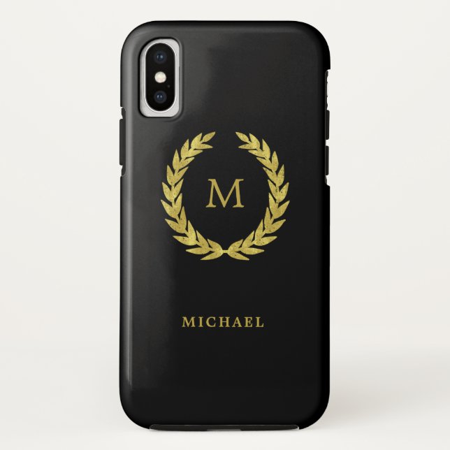 Imitat-GoldlorbeerWreath mit Monogramm auf Case-Mate iPhone Hülle (Rückseite)