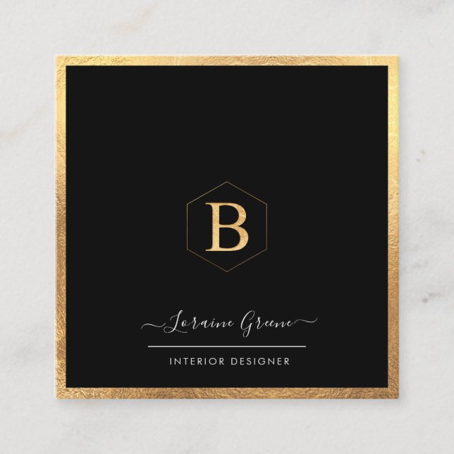 IMITAT-GOLDmonogramm, HONEYCOMB|DIY FARBE Quadratische Visitenkarte (Vorderseite)