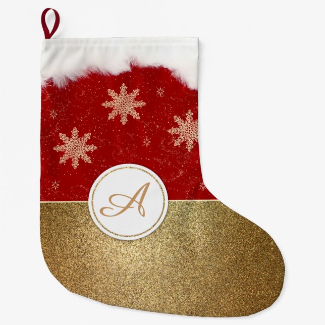 Imitat-Goldrotes und weißes Monogramm Großer Weihnachtsstrumpf (Vorderseite)