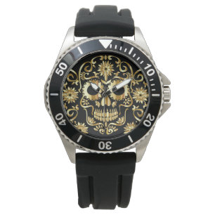 Imitat-Goldzuckerschädel-Druck-Uhr Armbanduhr