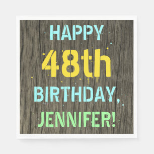 Imitat-Holz, gemalter Text-Blick, 48. Geburtstag + Serviette