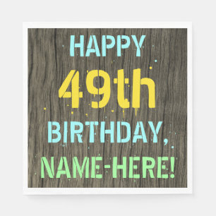Imitat-Holz, gemalter Text-Blick, 49. Geburtstag + Serviette