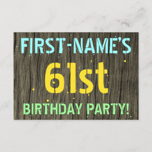 Imitat-Holz, gemalter Text-Blick, 61. Geburtstag + Einladung