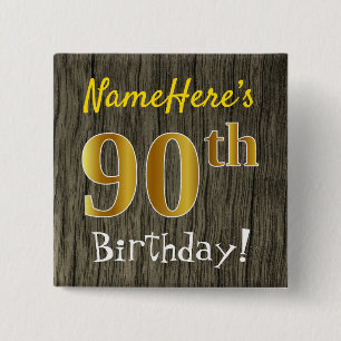 Imitat-Holz, Imitat-Gold90. Geburtstag + Button