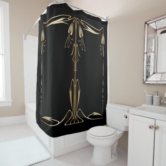 Imitat im Jugendstil mit goldfarbenem Blumenmotiv  Duschvorhang (Beispiel)