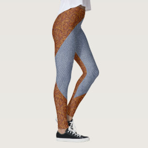 Imitat Leder und Denim-Druck-Leggings Leggings