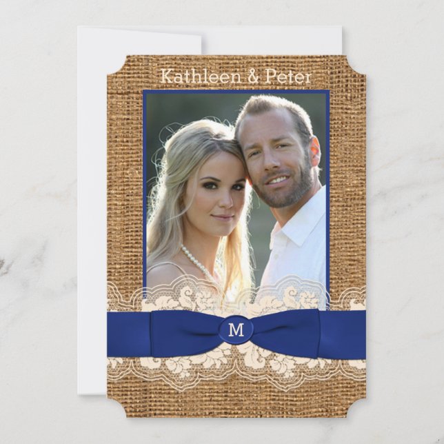 IMITAT Leinwand, Spitze, Bogen FOTO Hochzeit lädt Einladung (Vorderseite)