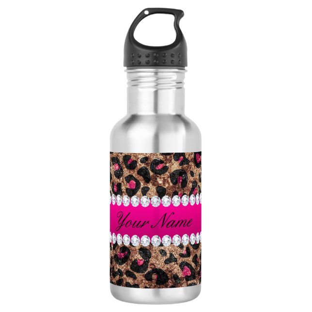 Imitat-Leopard-heißes Rosa-Rosen-Goldfolie und Edelstahlflasche (Vorderseite)