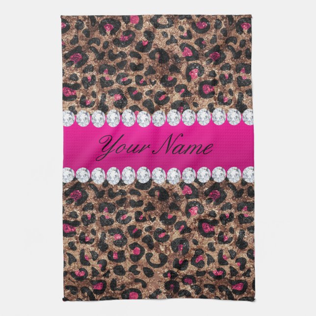 Imitat-Leopard-heißes Rosa-Rosen-Goldfolie und Handtuch (Vertikal)