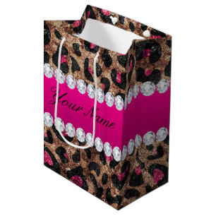 Imitat-Leopard-heißes Rosa-Rosen-Goldfolie und Mittlere Geschenktüte