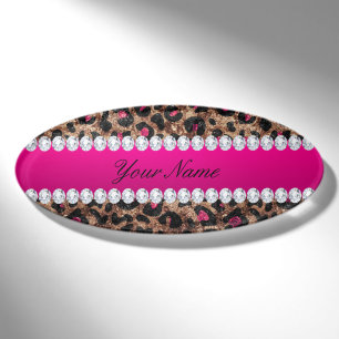 Imitat-Leopard-heißes Rosa-Rosen-Goldfolie und Namenschild