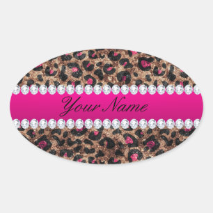 Imitat-Leopard-heißes Rosa-Rosen-Goldfolie und Ovaler Aufkleber
