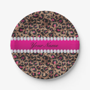 Imitat-Leopard-heißes Rosa-Rosen-Goldfolie und Pappteller