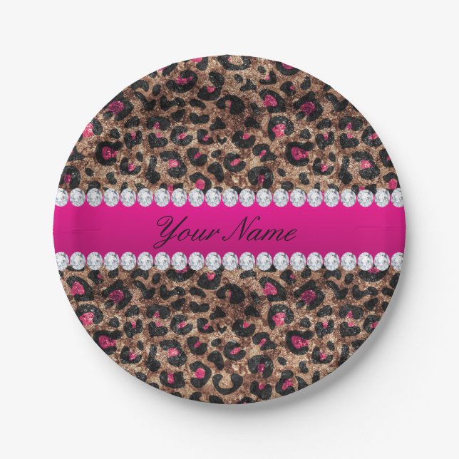 Imitat-Leopard-heißes Rosa-Rosen-Goldfolie und Pappteller (Vorderseite)