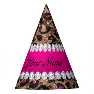 Imitat-Leopard-heißes Rosa-Rosen-Goldfolie und Partyhütchen