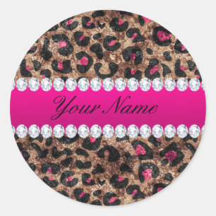 Imitat-Leopard-heißes Rosa-Rosen-Goldfolie und Runder Aufkleber