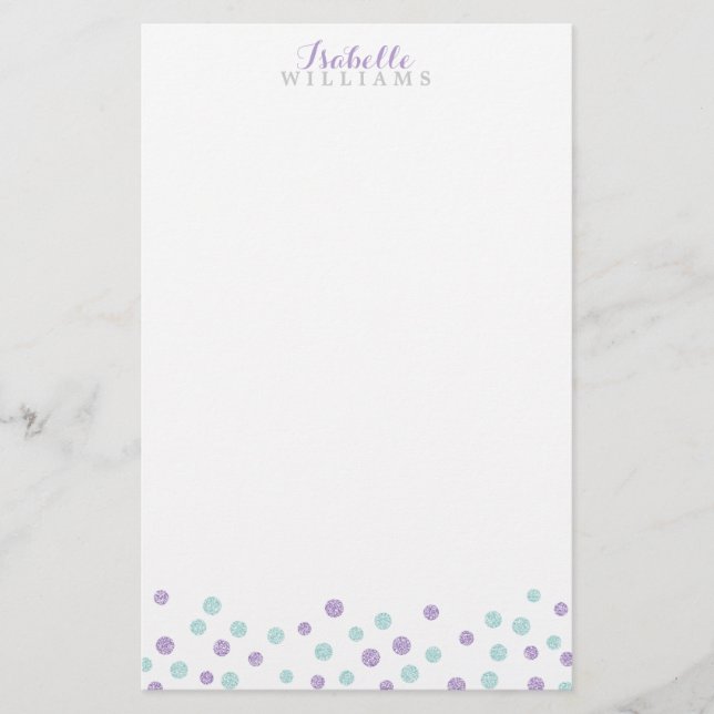 Imitat lila und tadellose Glitzerconfetti-Punkte Briefpapier (Vorderseite)