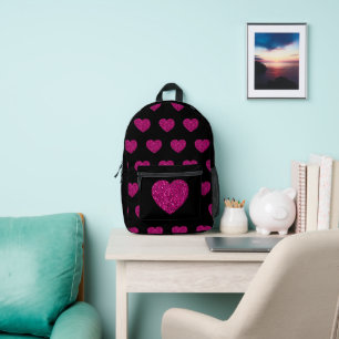 Imitat mit rosa Herzklopfen Glitzer Glitzern schwa Bedruckter Rucksack