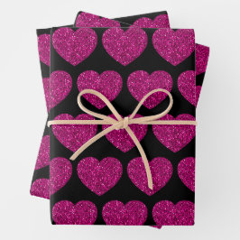 Imitat mit rosa Herzklopfen Glitzer Glitzern schwa Geschenkpapier Set