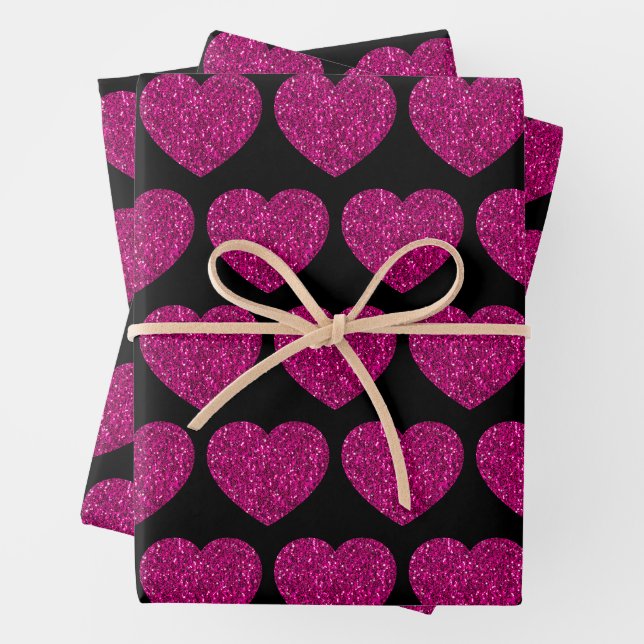 Imitat mit rosa Herzklopfen Glitzer Glitzern schwa Geschenkpapier Set (Beispiel)