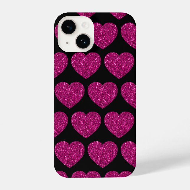 Imitat mit rosa Herzklopfen Glitzer Glitzern schwa iPhone 14 Hülle (Rückseite)
