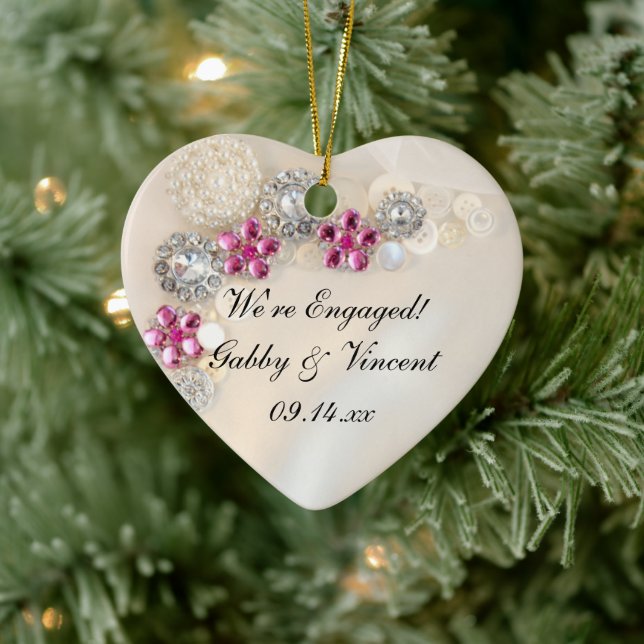 Imitat Perle und rosa Diamanttasten Verlobung Keramikornament (Baum)