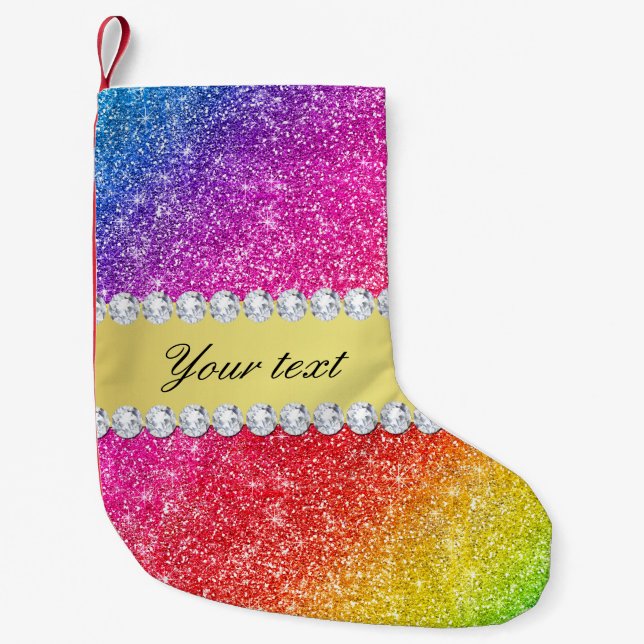 Imitat-Regenbogen-Glitzer-Diamanten personalisiert Kleiner Weihnachtsstrumpf (Vorderseite)