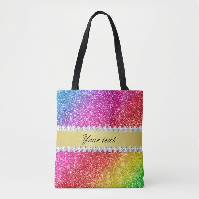 Imitat-Regenbogen-Glitzer-Diamanten personalisiert Tasche (Vorderseite)