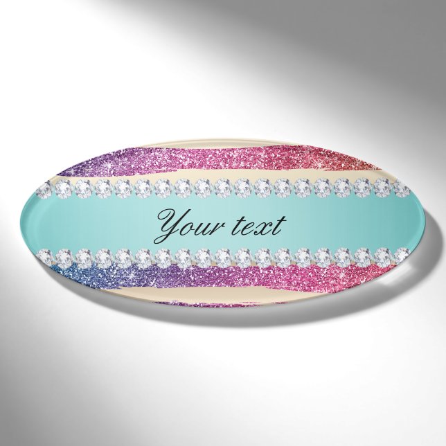 Imitat-Regenbogen-Glitzer Stripes Diamant-Gold Namenschild (Vorderseite)
