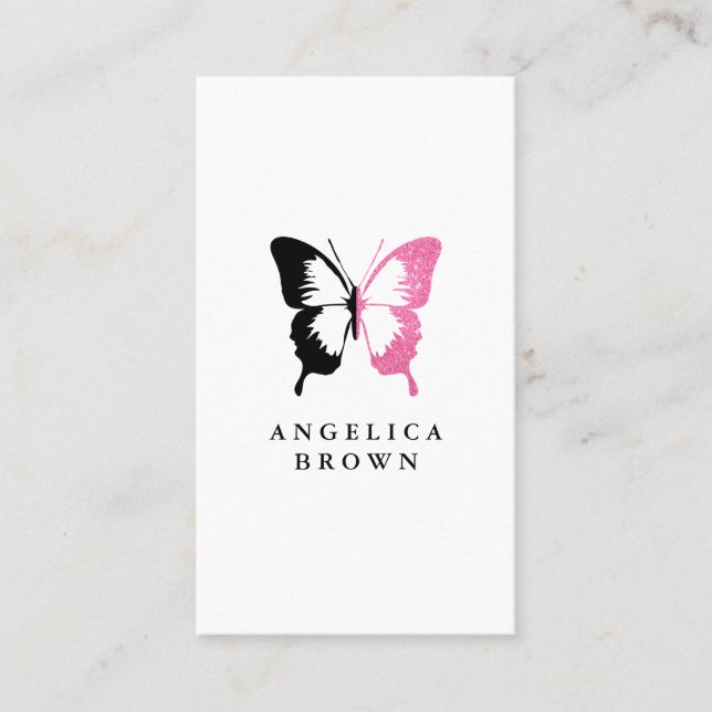Imitat Rosa Glitzer und Schwarzer Schmetterling Visitenkarte (Vorderseite)