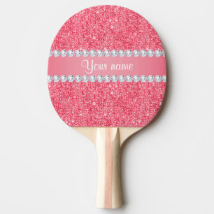 Imitat-rosa Sequins und Diamanten Tischtennis Schläger