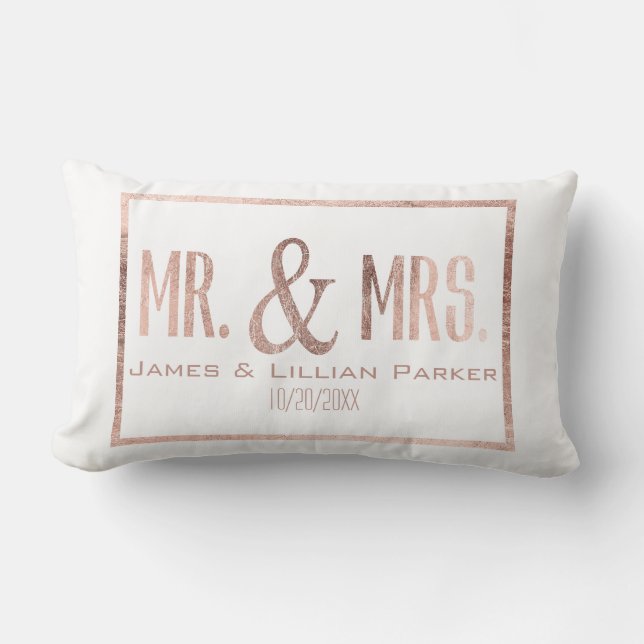 Imitat-Rosen-Goldherr und Frau Monogram Wedding Lendenkissen (Vorderseite)