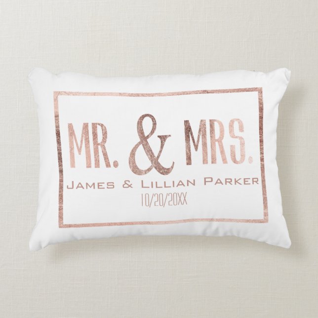 Imitat-Rosen-Goldherr und Frau Monogram Wedding Zierkissen (Vorderseite)