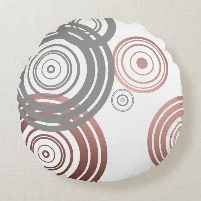 Imitat-Rosengoldgraues geometrisches Kreismuster Rundes Kissen (Vorderseite)