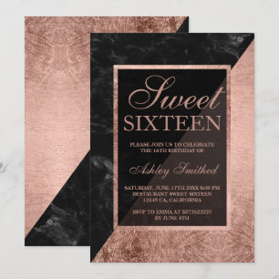 Imitat-Rosengoldschwarzmarmorfarbblock Bonbon 16 Einladung