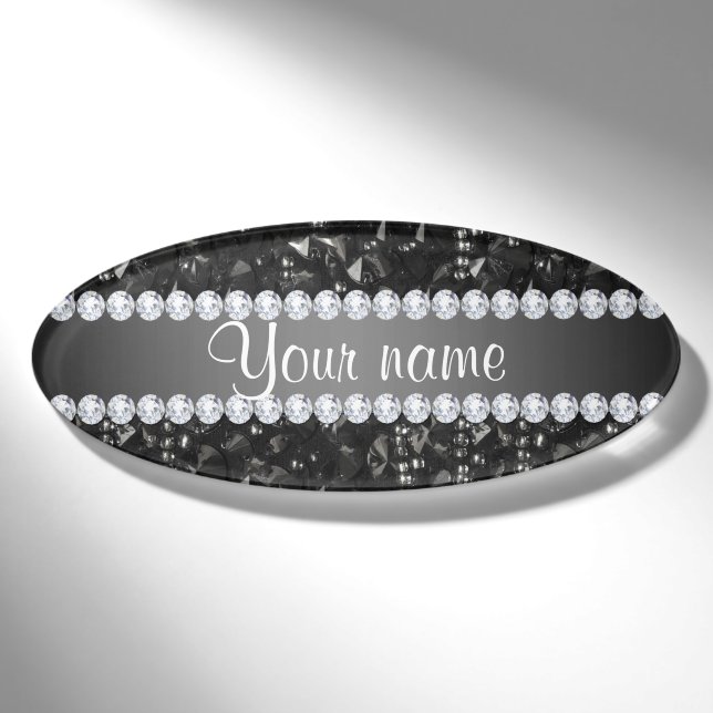 Imitat-schwarze Sequins und Diamanten Namenschild (Vorderseite)