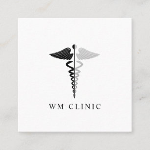 Imitat Silberfolie und Schwarzes Caduceus Symbol Quadratische Visitenkarte