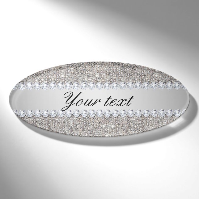 Imitat-silberne Sequins und Diamanten Namenschild (Vorderseite)