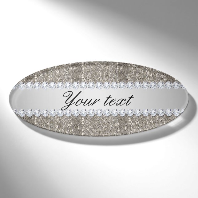 Imitat-silberne Sequins und Diamanten Namenschild (Vorderseite)