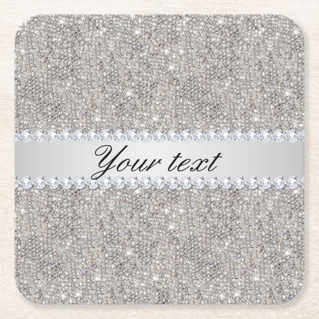 Imitat-silberne Sequins und Diamanten Rechteckiger Pappuntersetzer (Vorderseite)