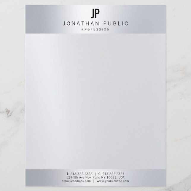 Imitat-silbernes Monogramm-berufliche moderne Briefbogen (Vorderseite)