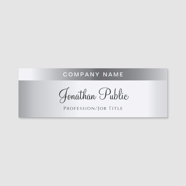 Imitat Silver Template Moderne Handschrift Chic Namensschild (Vorderseite)