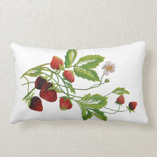 Imitat-Stickerei - Erdbeeren Lendenkissen