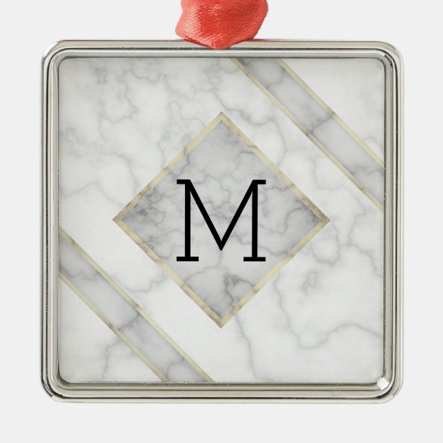 Imitat-weißer Marmor u. beige Alabaster mit Silbernes Ornament (Vorne)