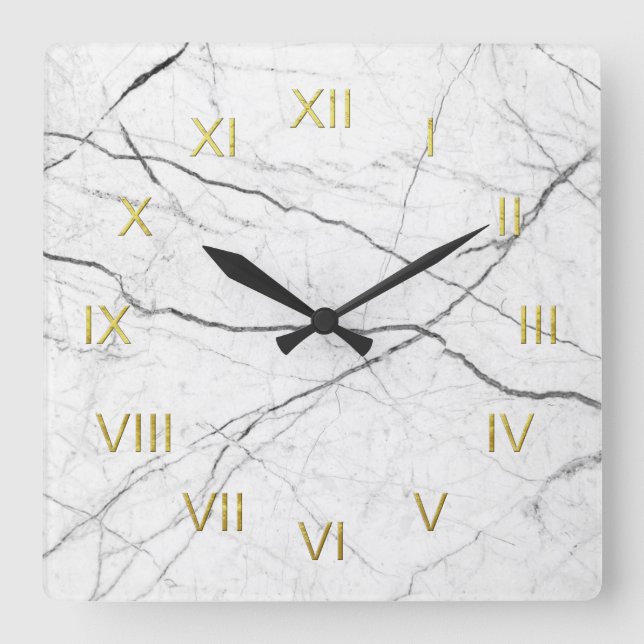 Imitat-weißes Marmorschwarzes Veined mit Quadratische Wanduhr (Vorderseite)